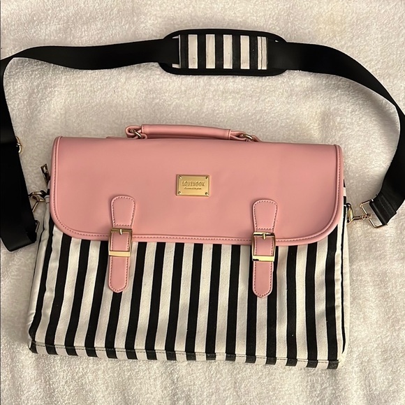 Handbags - Pink and Black Striped Women's computer Bag
